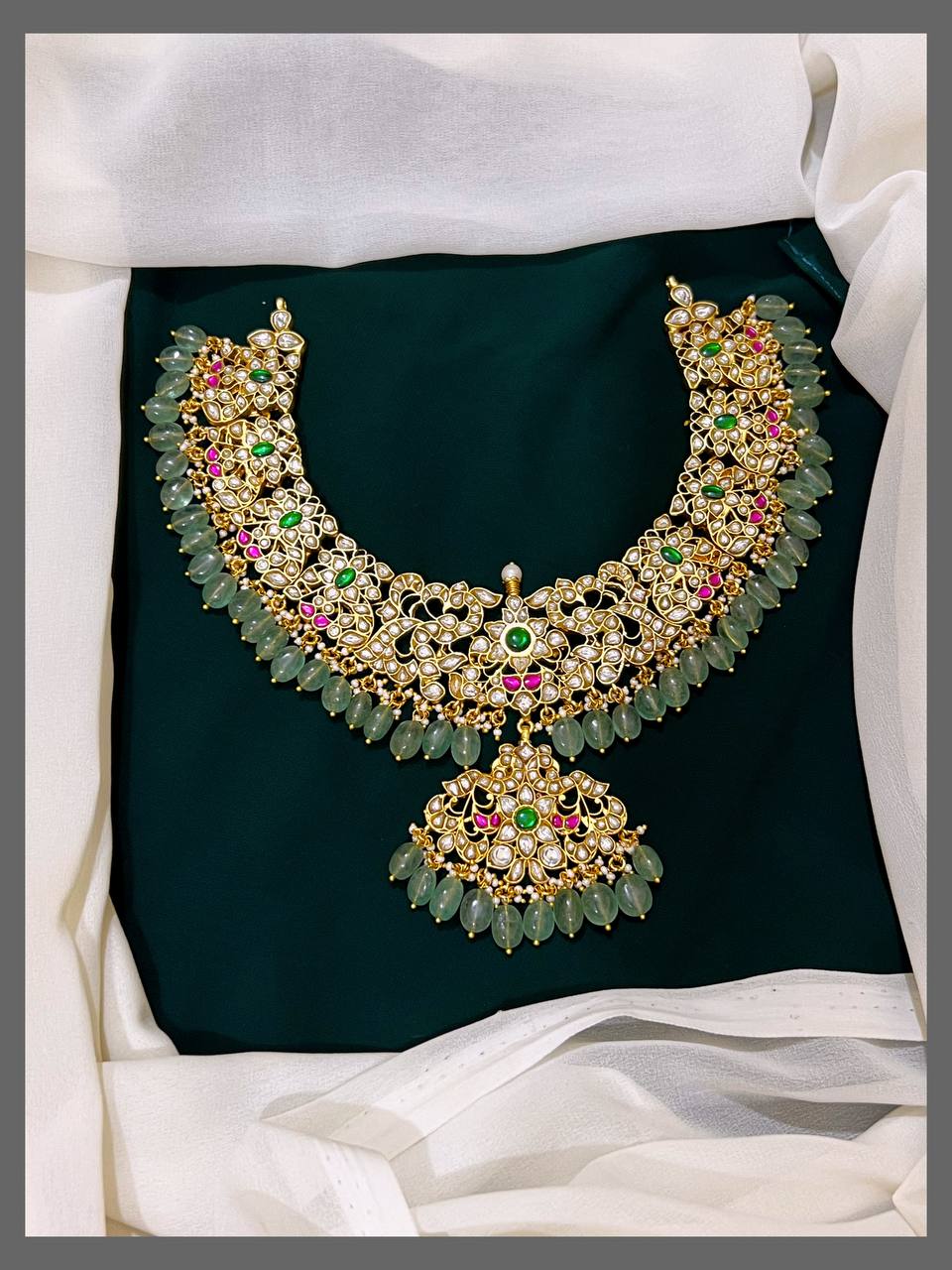 Jadau Necklace with Strawberry Beads - KN00232