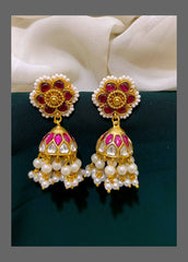 Ruby Pearl Jhumki Earring in Kundan - KE00431
