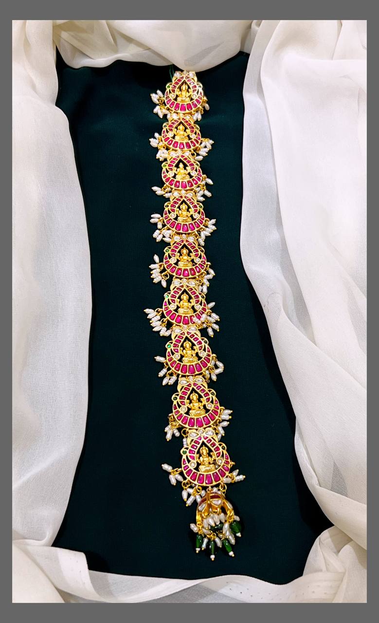 Beautiful Lakshmi with white Peal  Jada Billa in Kundan - HA0044