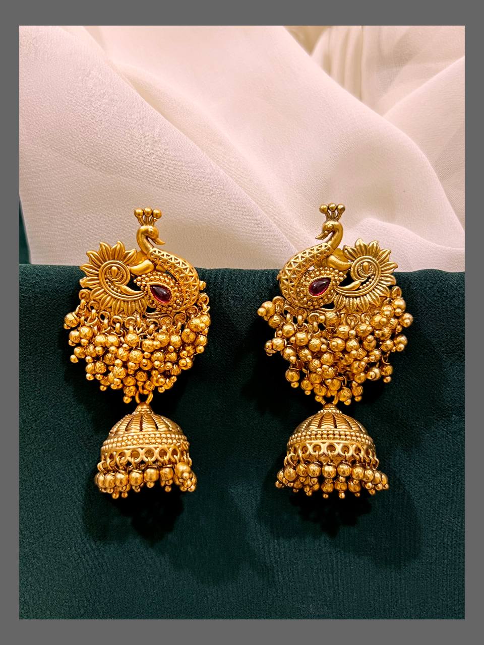 Beautiful Peacock Jhumki Earring In Nakshi - NE00349