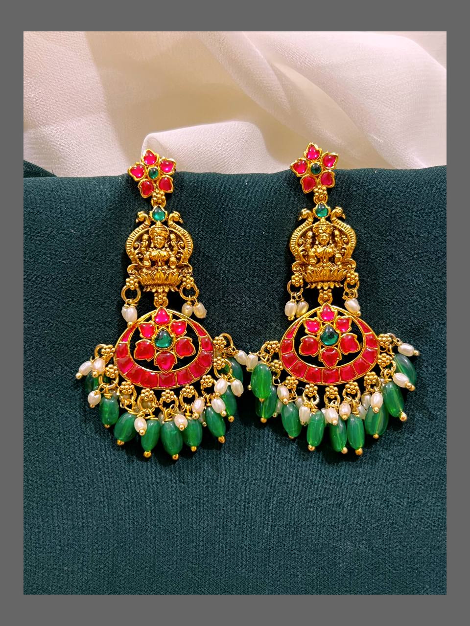 Ruby Flower with Lakshmi Hugging Earring  in Kundan - KE00447