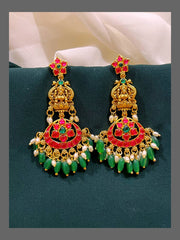 Ruby Flower with Lakshmi Hugging Earring  in Kundan - KE00447