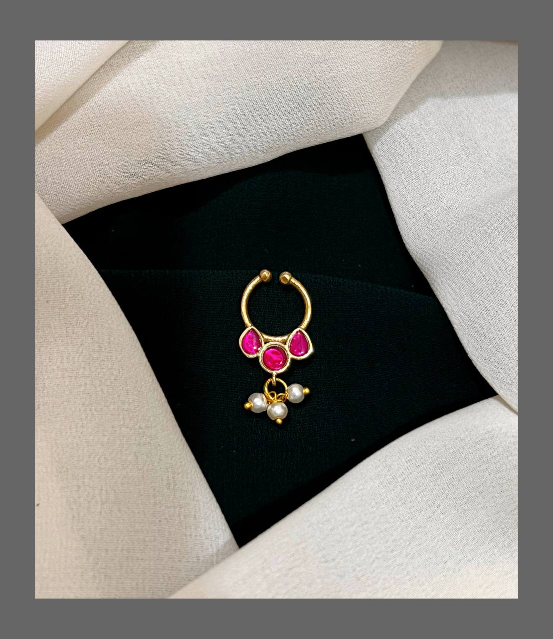 Small Beautiful stone Septum Nose Ring in Kundan - NR0023