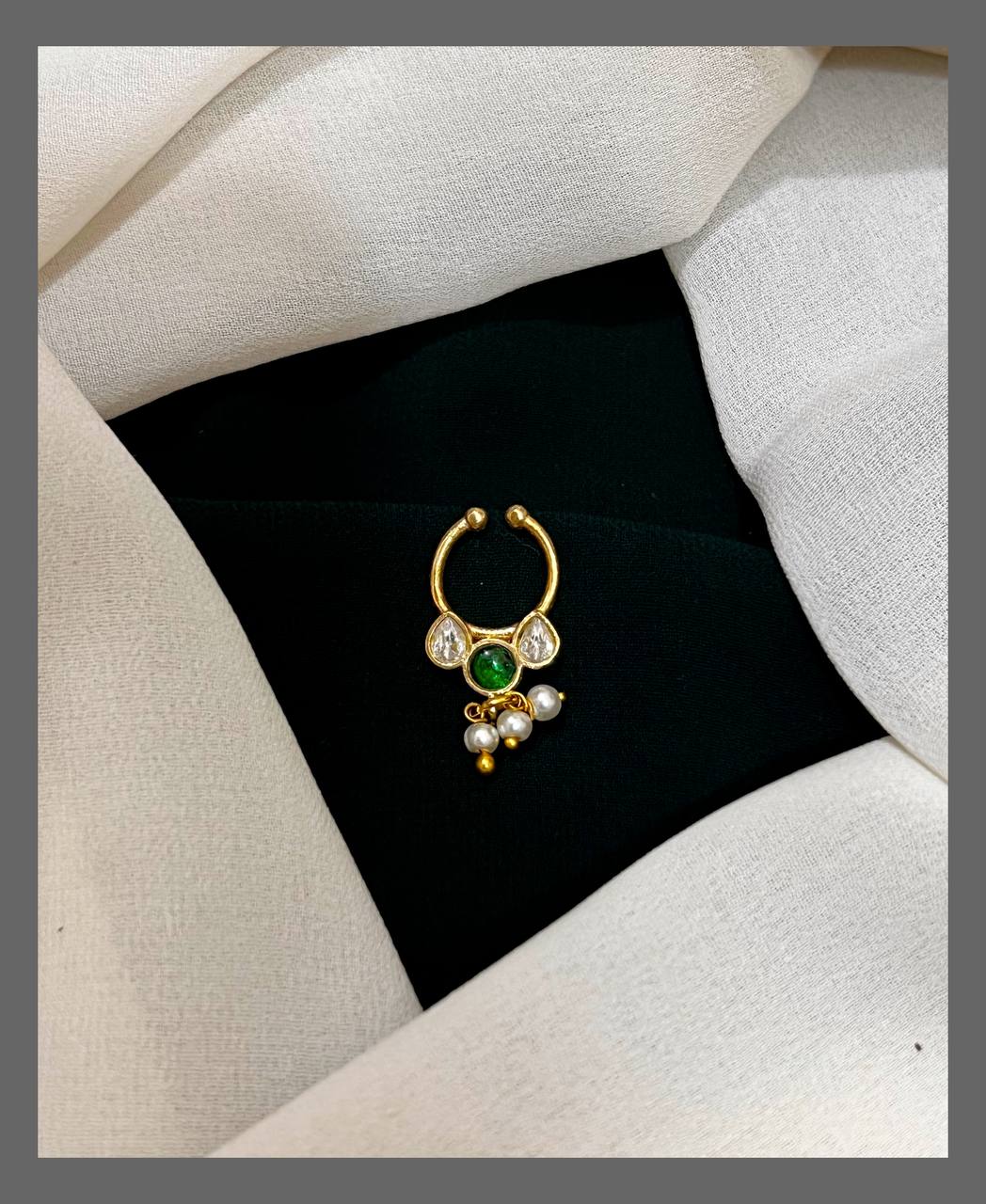 Small Beautiful stone Septum Nose Ring in Kundan - NR0023