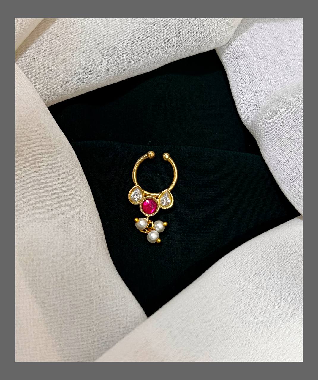 Small Beautiful stone Septum Nose Ring in Kundan - NR0023