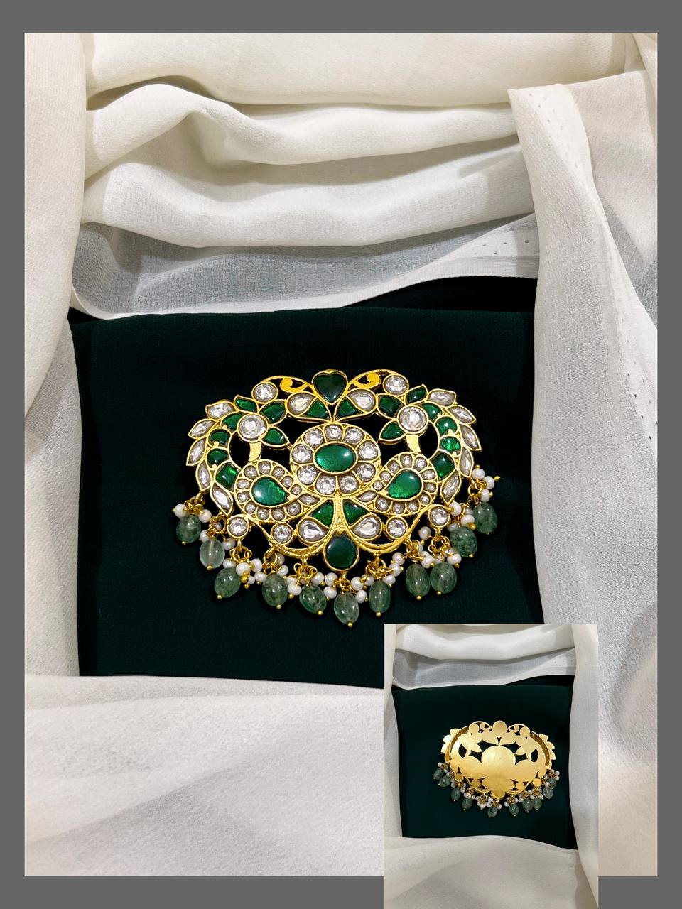 Emerald Flower Pendent in Kundan - KP00112