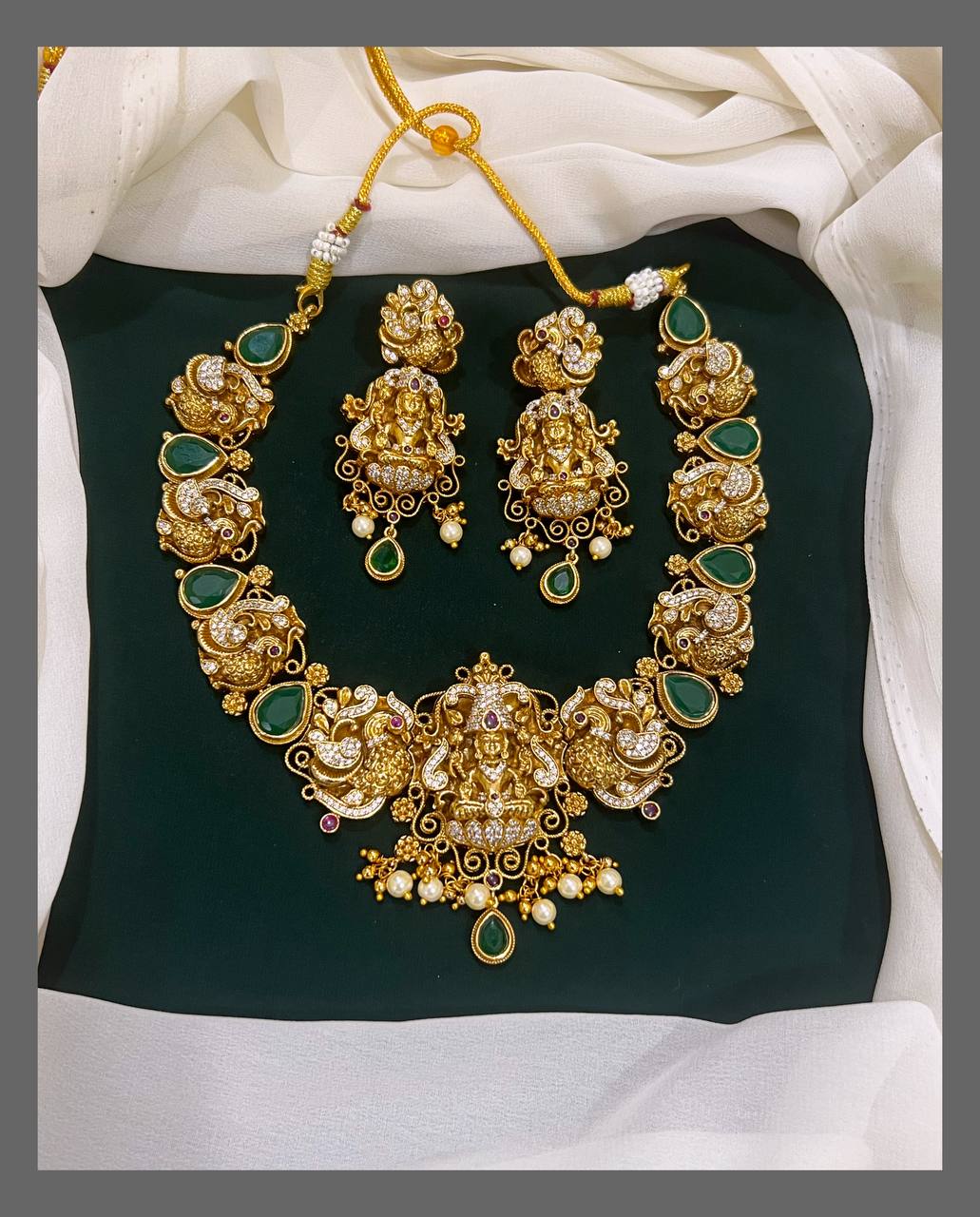 Beautiful Peacock with Lakshmi Necklace in Kundan - KN00267