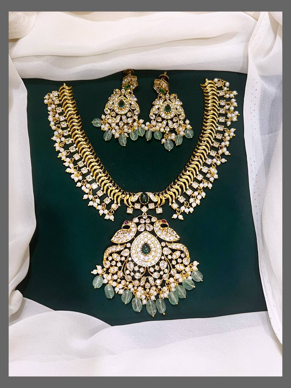 White Stone Nakshi Necklace with Pendent - NN00177