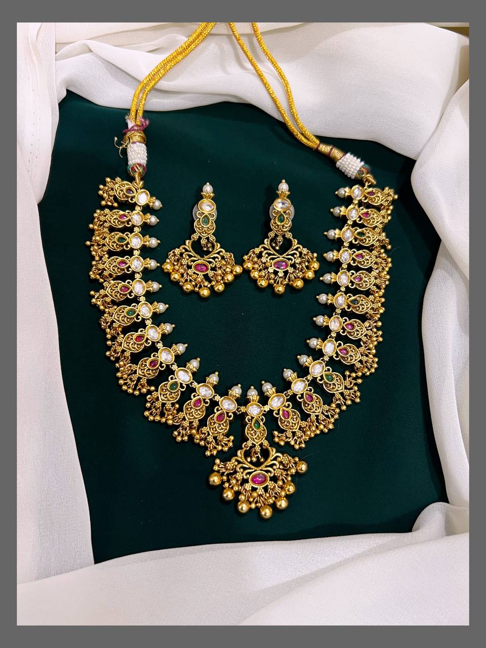 Multi color necklace with Small Golden Pearl in Nakshi - NN00191