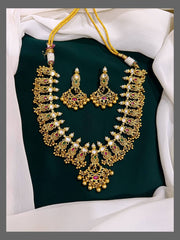 Multi color necklace with Small Golden Pearl in Nakshi - NN00191