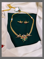 Multi Color Parrot with Flower Pendent in Nakshi - NN00187