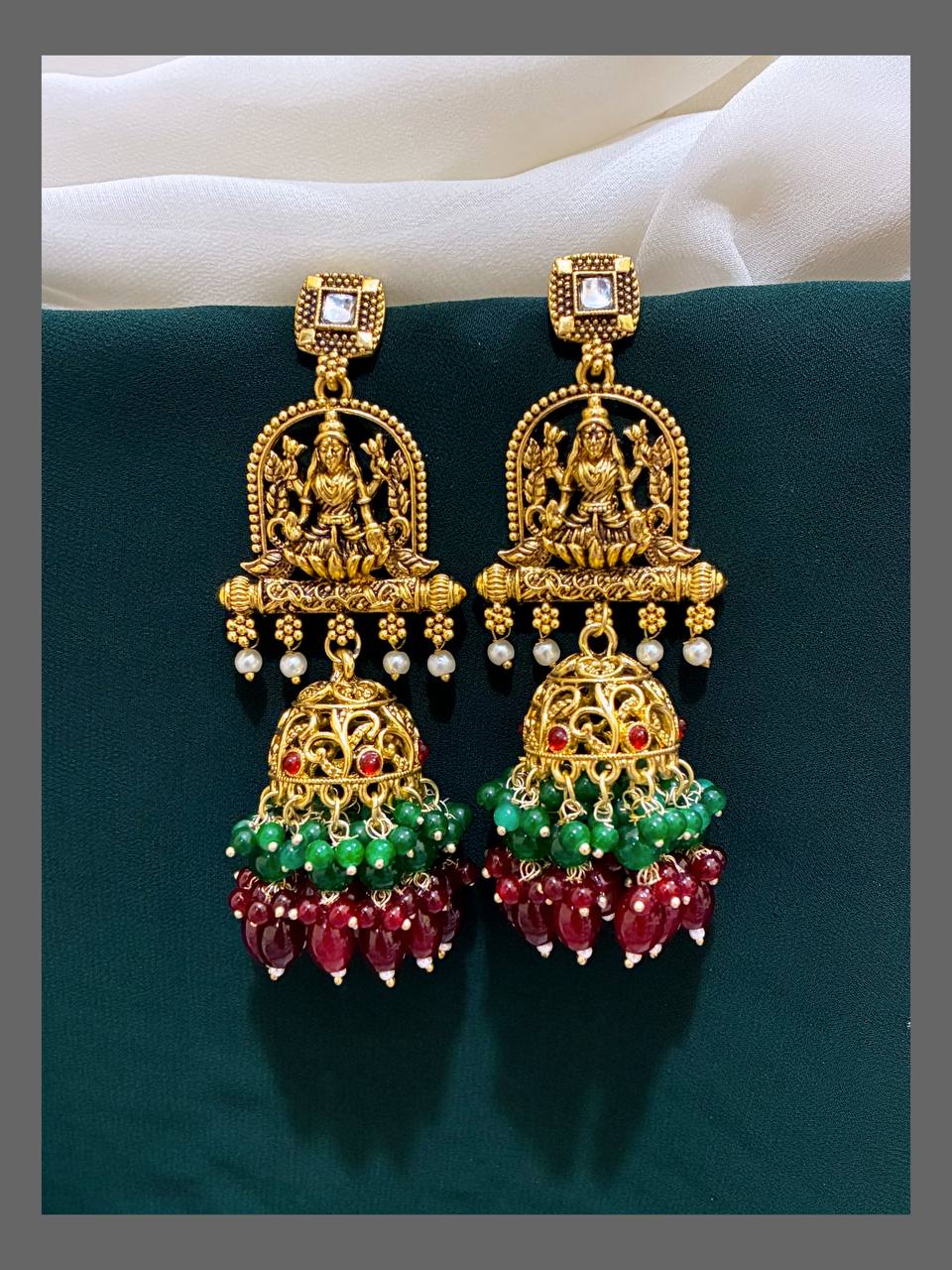 Lakshmi Jhumki in Double Color Pearl Earring in Nakshi - NE0185