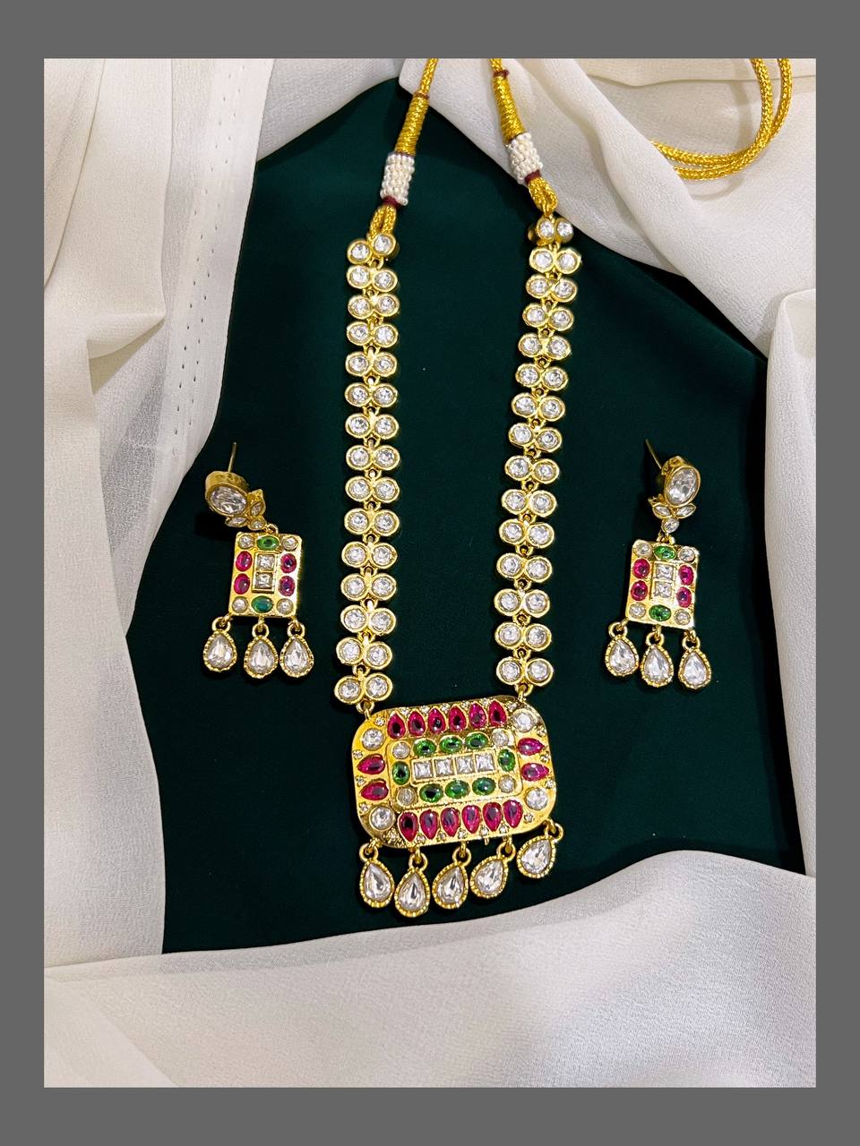 White Stone and Multi Stone Nakshi Necklace - NN00193