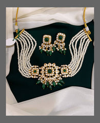 White Pearl with Emerald Choker - PB0021