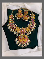 Beautiful Lakshmi pendent with peacock in Kundan Necklace - KN00286