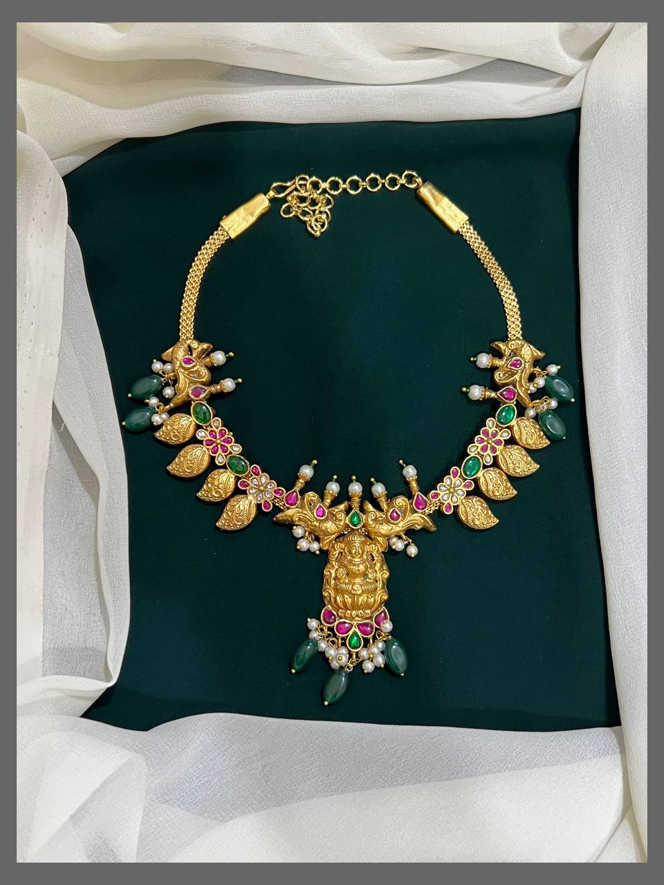 Lakshmi Pendent with Mango Pendent in Kundan Necklace - KN00291