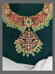 Flower Pendent with Peacock in Kundan Necklace - KN00288