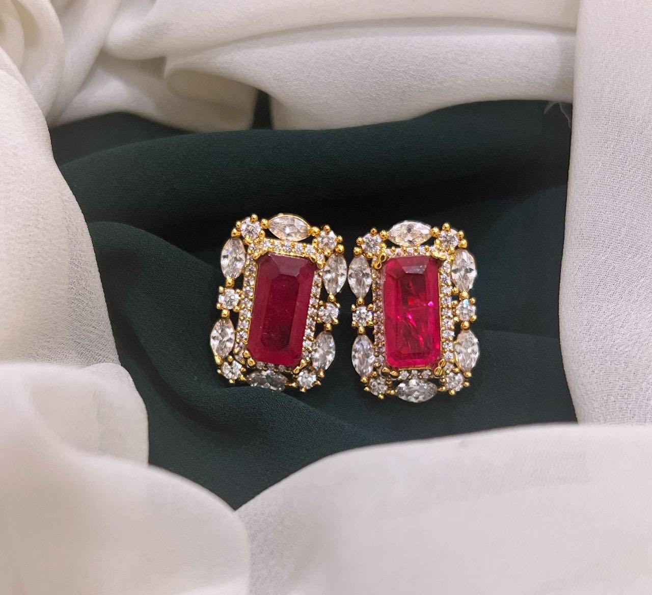 White Stone Stud  in Nakshi Earring  - NE0188