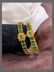 Emerald Gold button openable  Bangle in kempu - BG0056