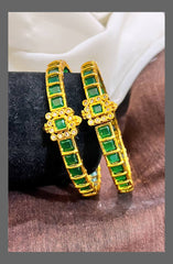 Emerald Gold button openable  Bangle in kempu - BG0056