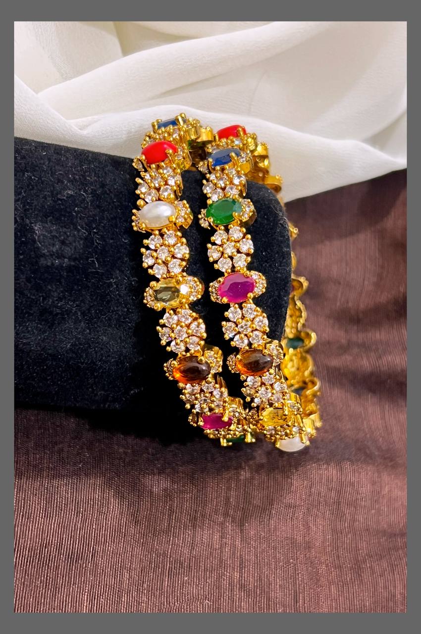 White Stone with Multi Color Stone Flower Bangle - BG00105