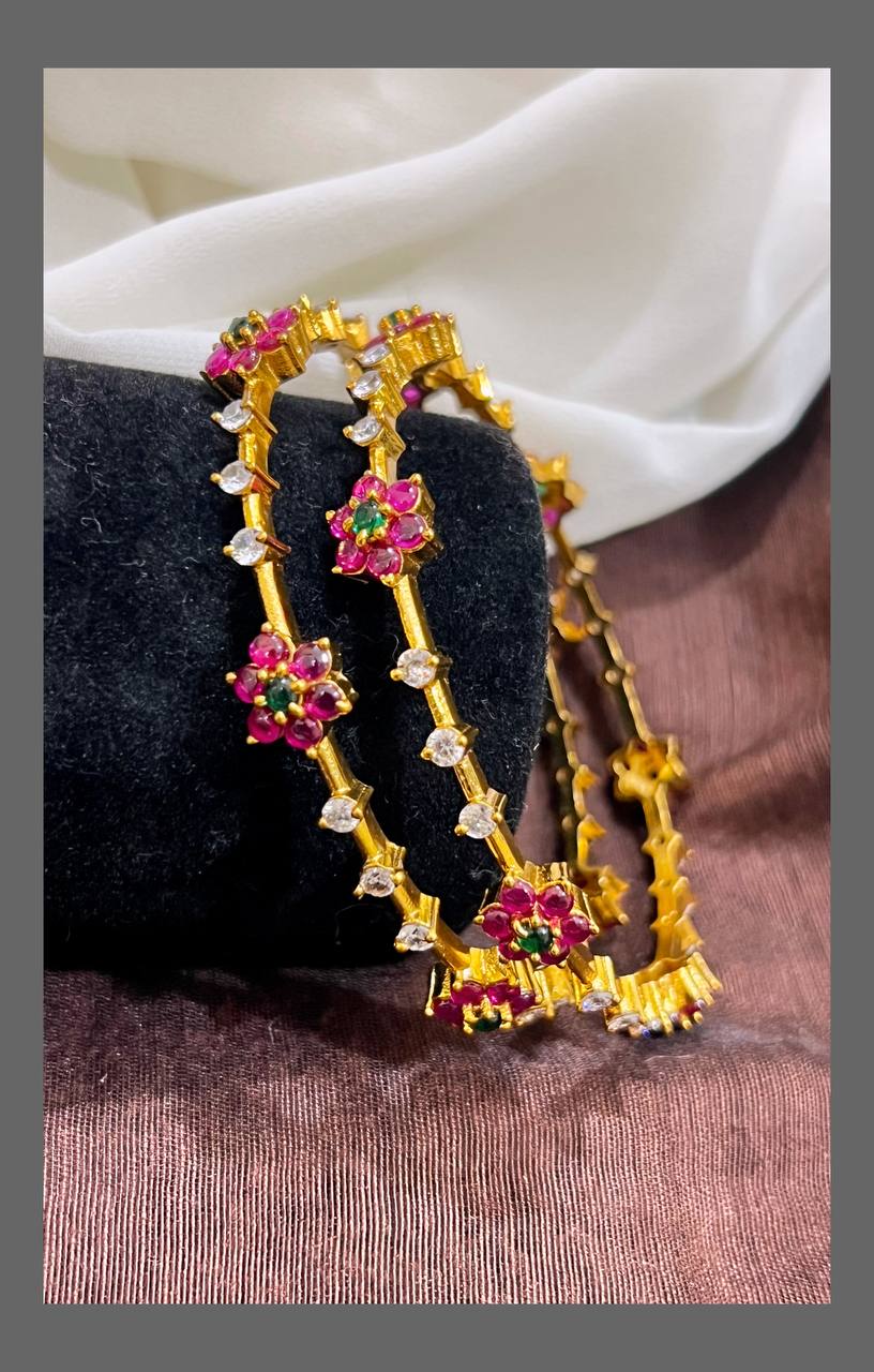 Beautiful Small Ruby Flower Bangle - BG00106