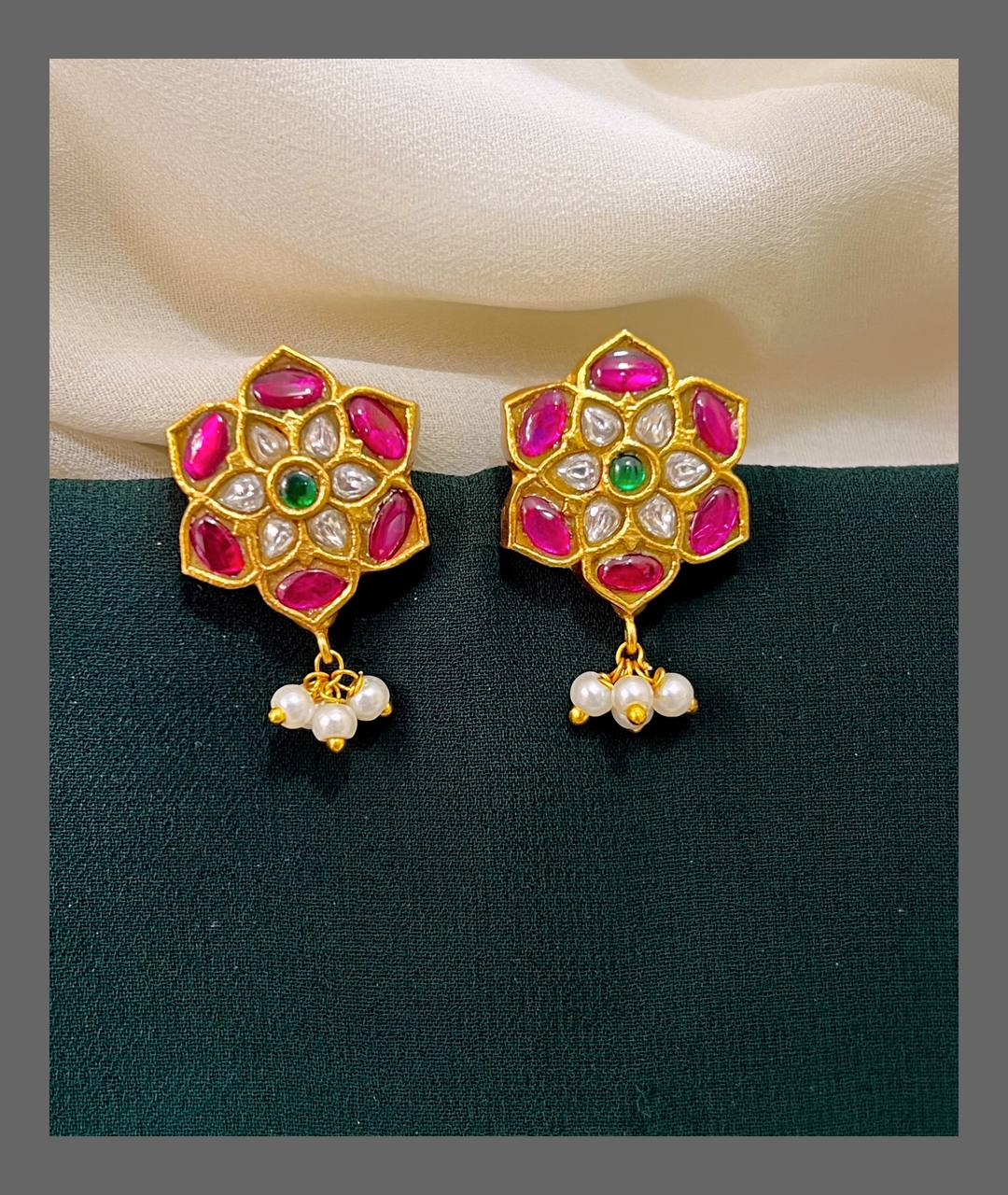 Multi Color Flower Earring in Kundan - KE00271