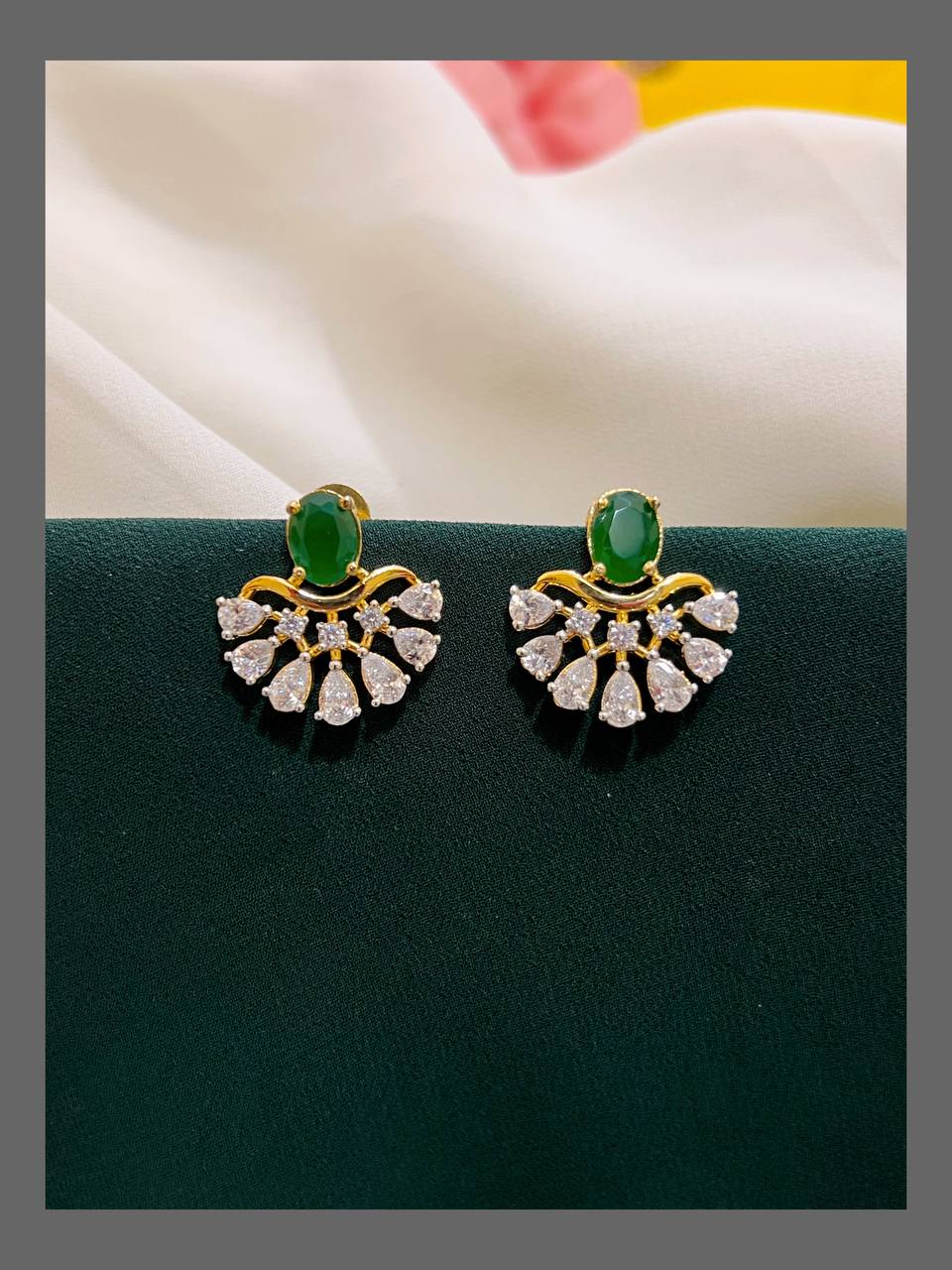 White Stone Stud Earring in Nakshi - NE00216