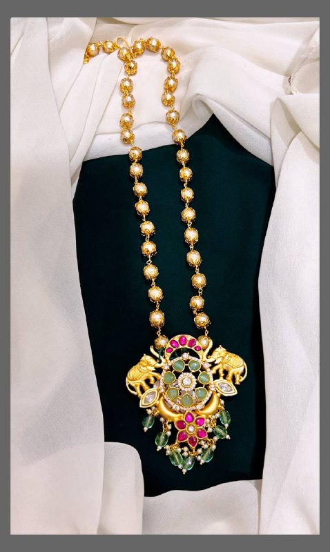 Gold Pearl Haram with Elephant Pendent - PB0039