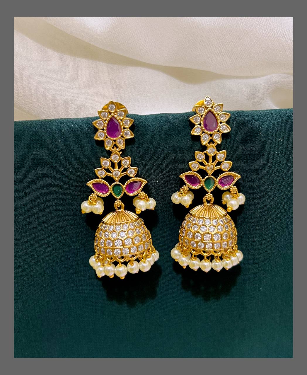 Elegant Ruby Jhumki Earring In Nakshi - NE00273