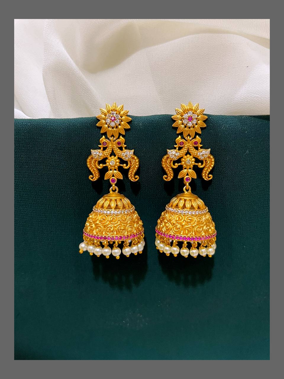 Peacock Jhumki Earring in Nakshi -  NE00275