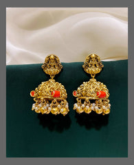 Coral Lakshmi Jhumki Earring in Nakshi - NE00277