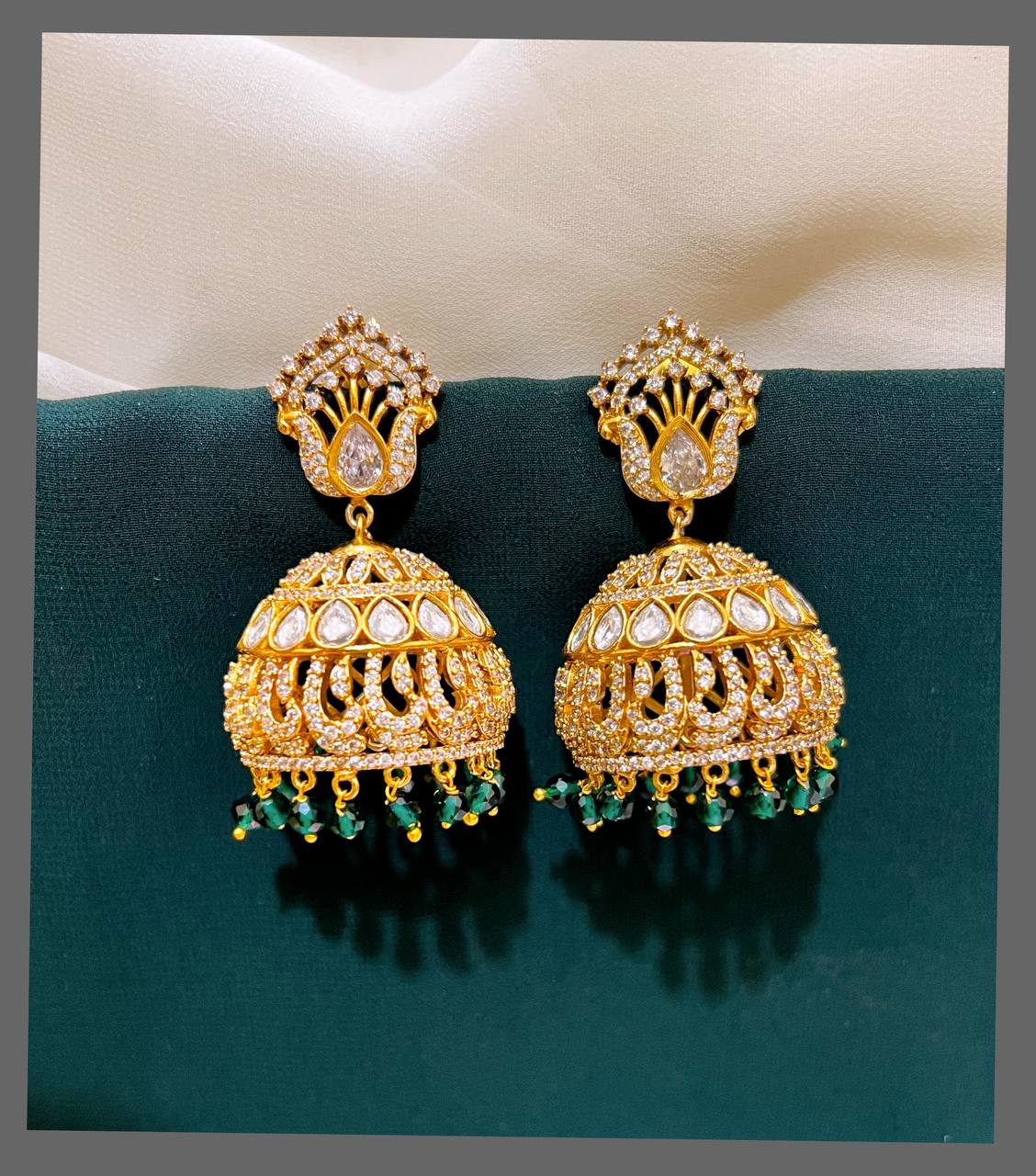 White Stone Peacock Jhumki Earring in Nakshi - NE00279