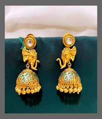 Elephant Jhumki Earring in Nakshi - NE00284