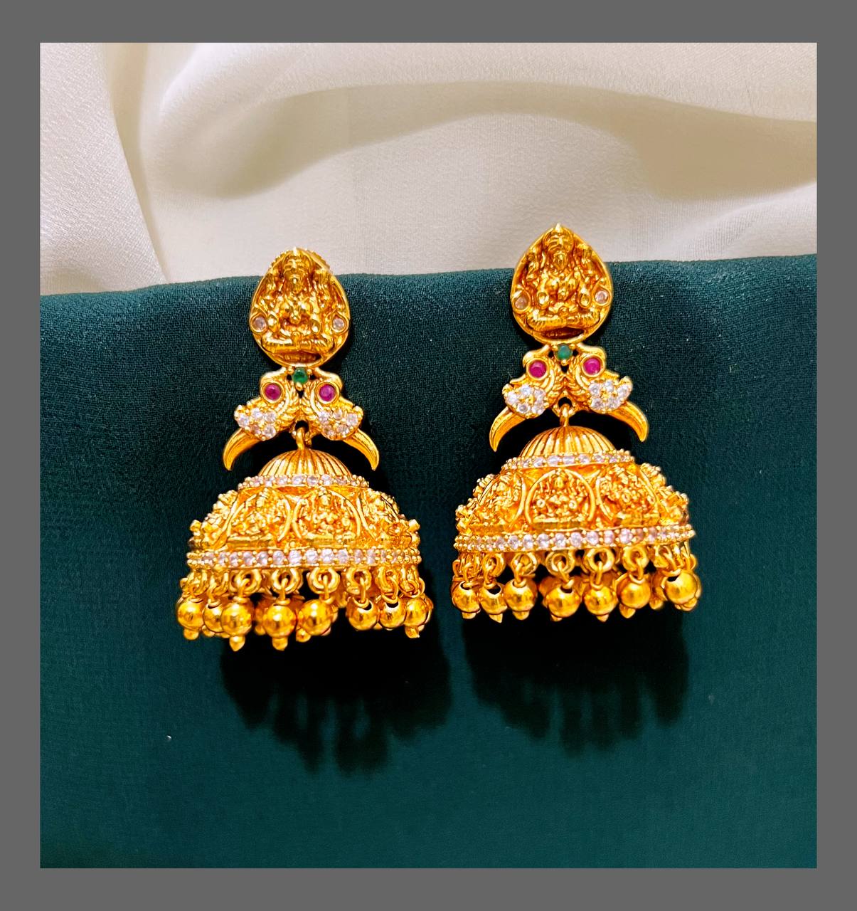 Lakshmi and Peacock Jhumki Earring in Nakshi - NE00285