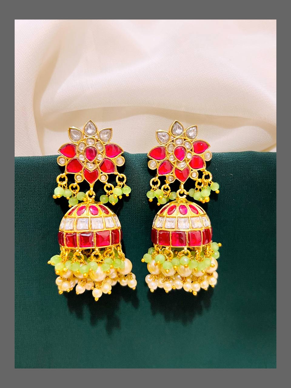 Coral Jhumki in Kundan Earring - KE00314