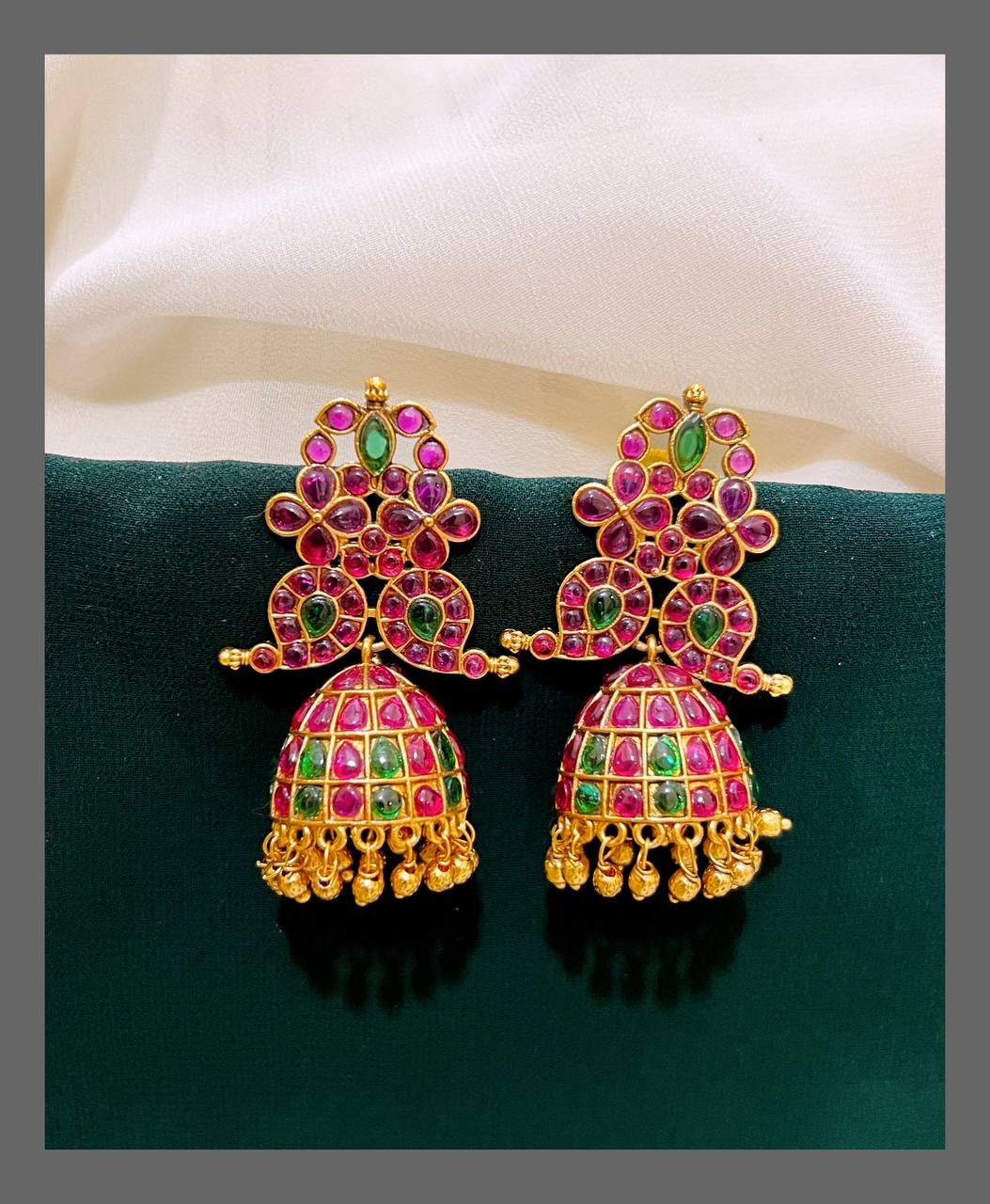 Beautiful Ruby Jhumki Earring in Nakshi - NE00296