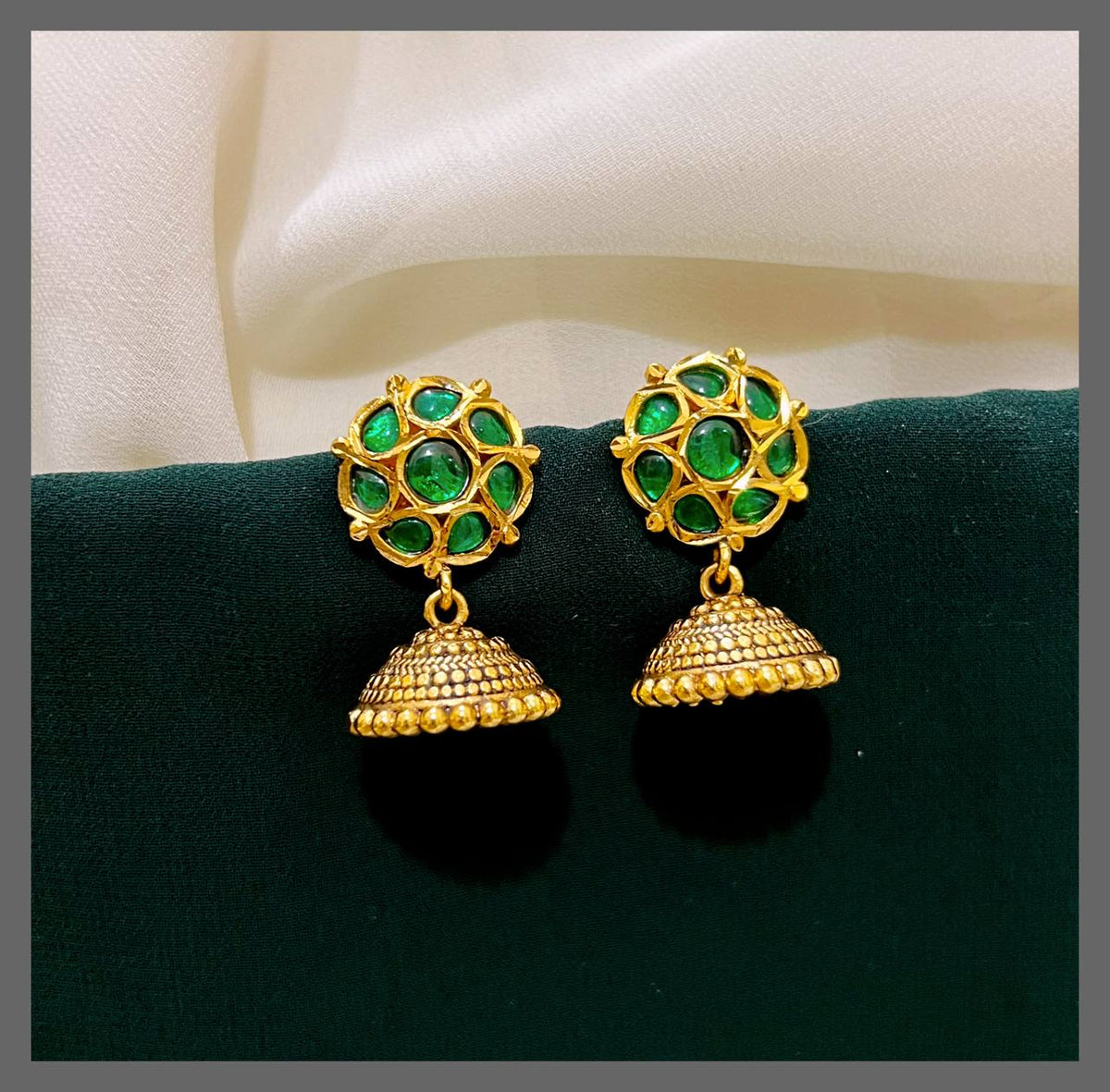 Small Emerald Jhumki in Nakshi - NE00298