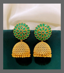 Beautiful Emerald Jhumki Earring in Nakshi -  NE00299