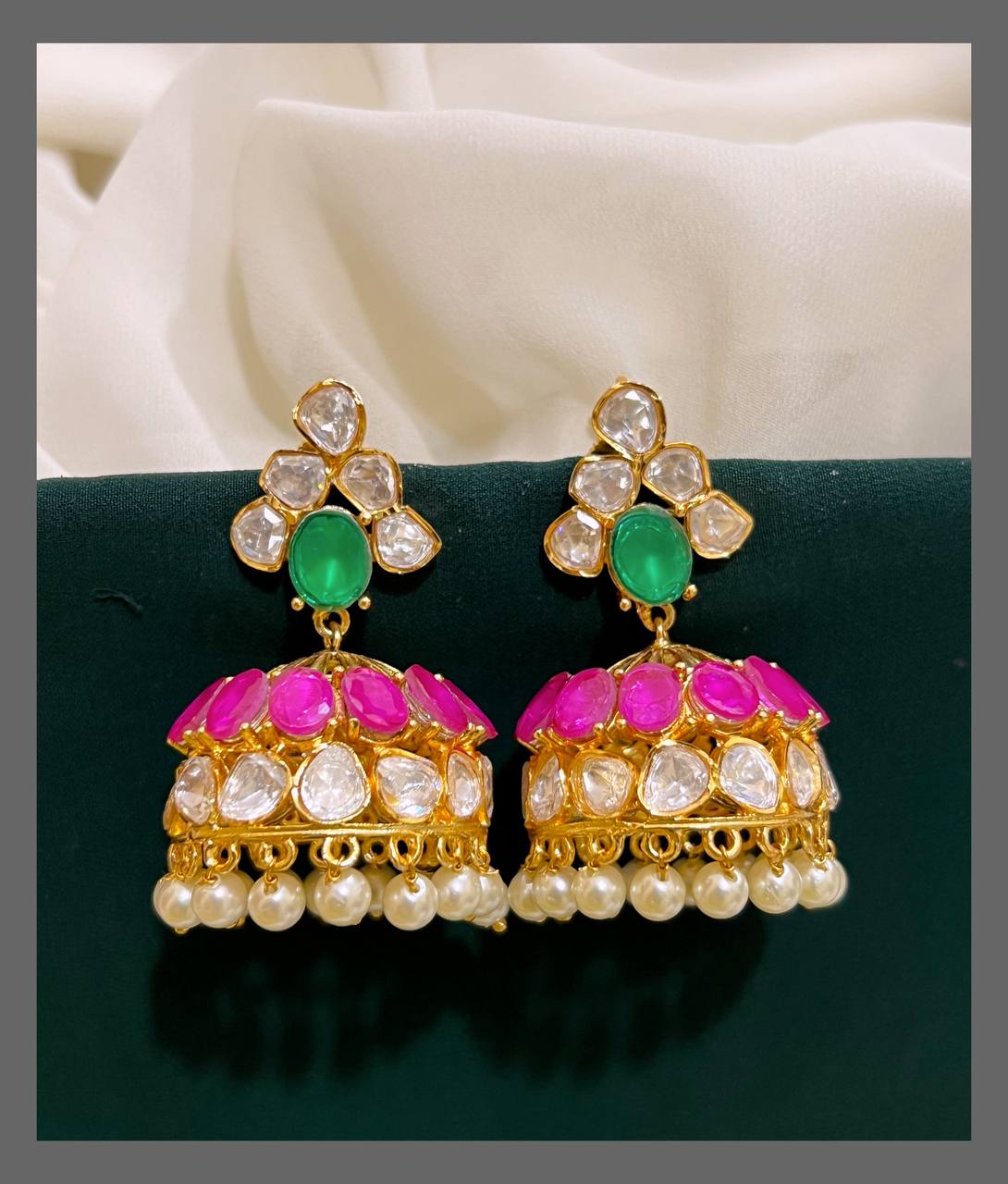 White Stone Jhumki in Jadau - KE00287