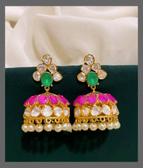 White Stone Jhumki in Jadau - KE00287