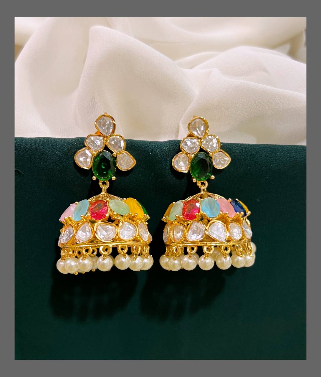 White Stone Jhumki in Jadau - KE00287