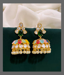 White Stone Jhumki in Jadau - KE00287