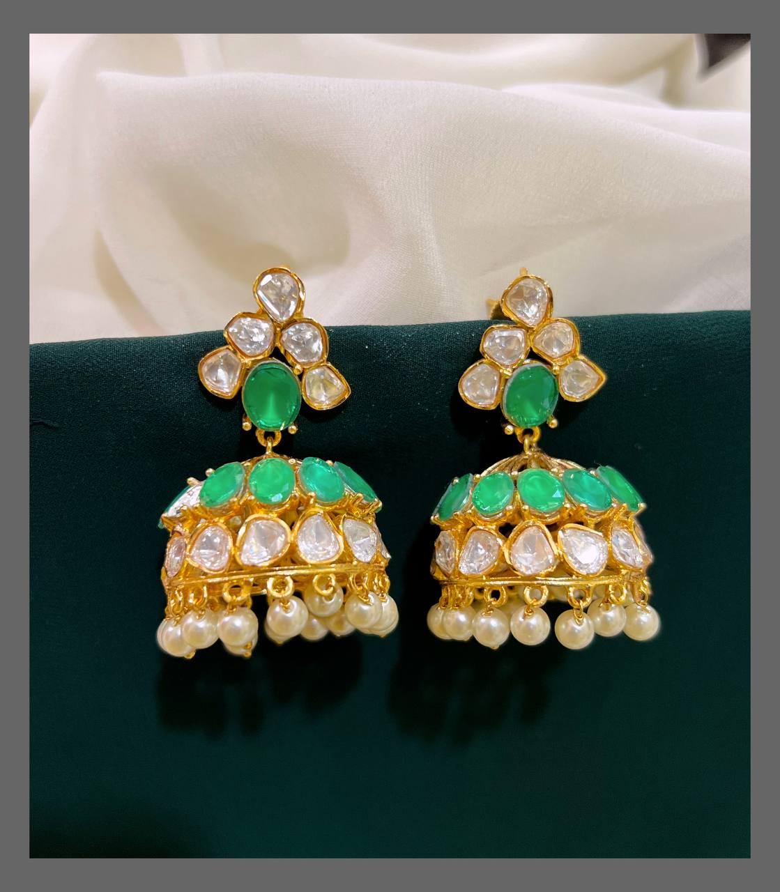 White Stone Jhumki in Jadau - KE00287