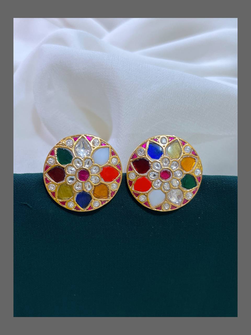 Multi Color Stud Earring in Kundan - KE00304