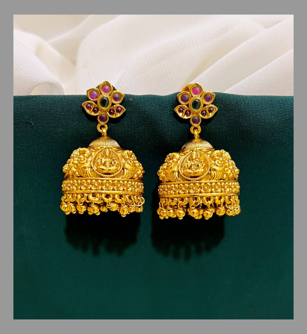 Ruby Flower Jhumki in Nakshi - NE00227