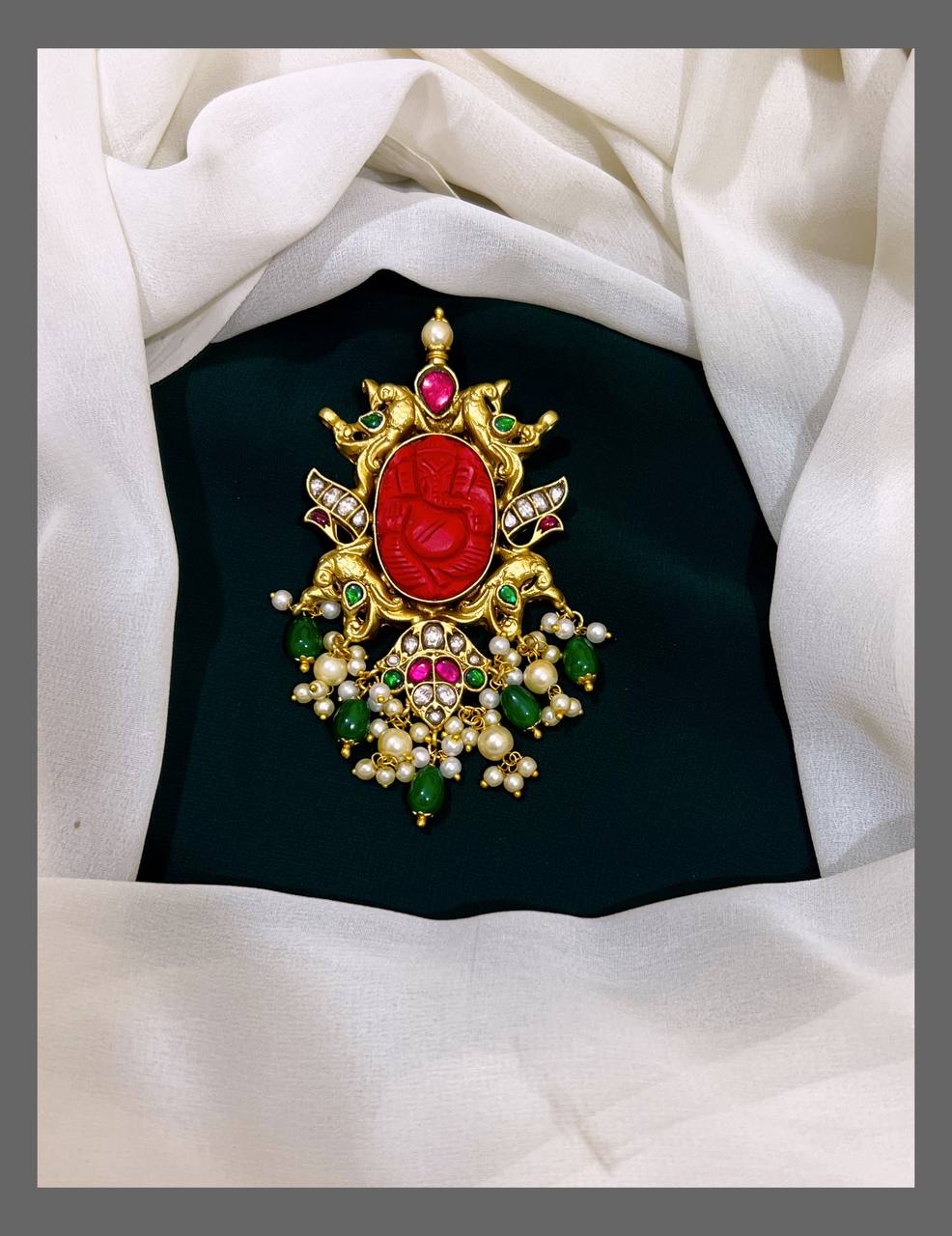 Coral Lord Ganesh pendent in Kundan - KP00127