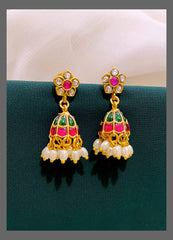 Rice Pearl Jhumki Earring in Kundan - KE00298