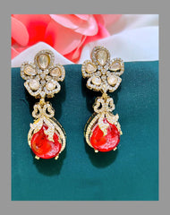 White Stone Flower with Ruby Earring in Victorian - VE0034
