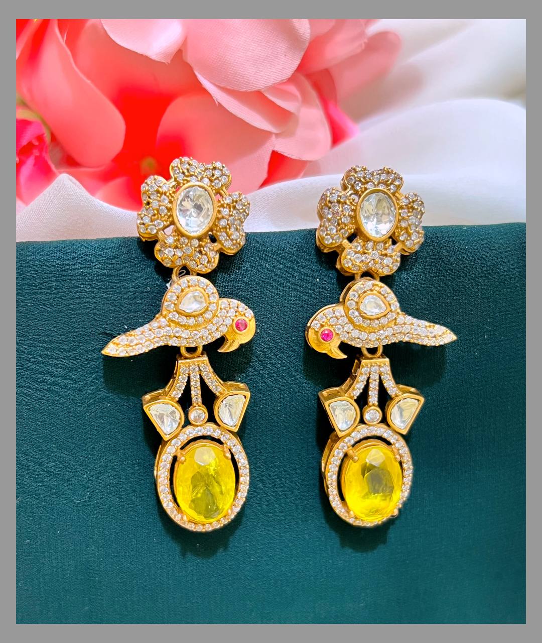 Beautiful Flower Stud with Bird Earring in Victorian - VE0056